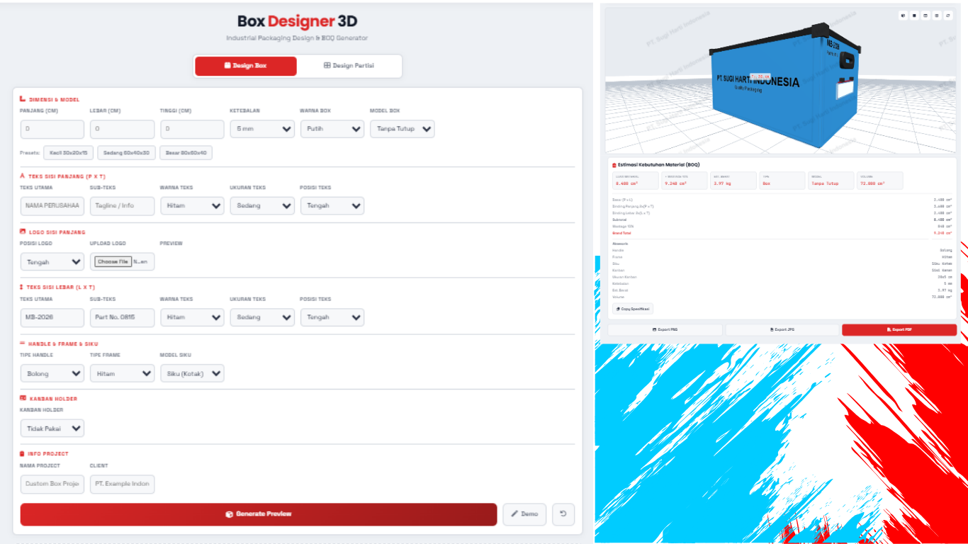 3D Box Designer Interface